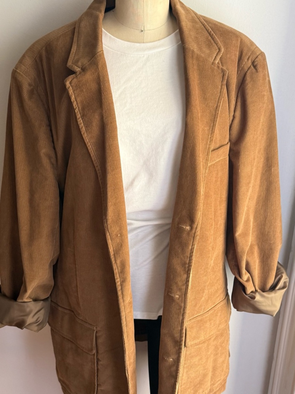 LL Bean Camel Corduroy Blazer Lightweight Spring Jacket Boxy Tailored Fit